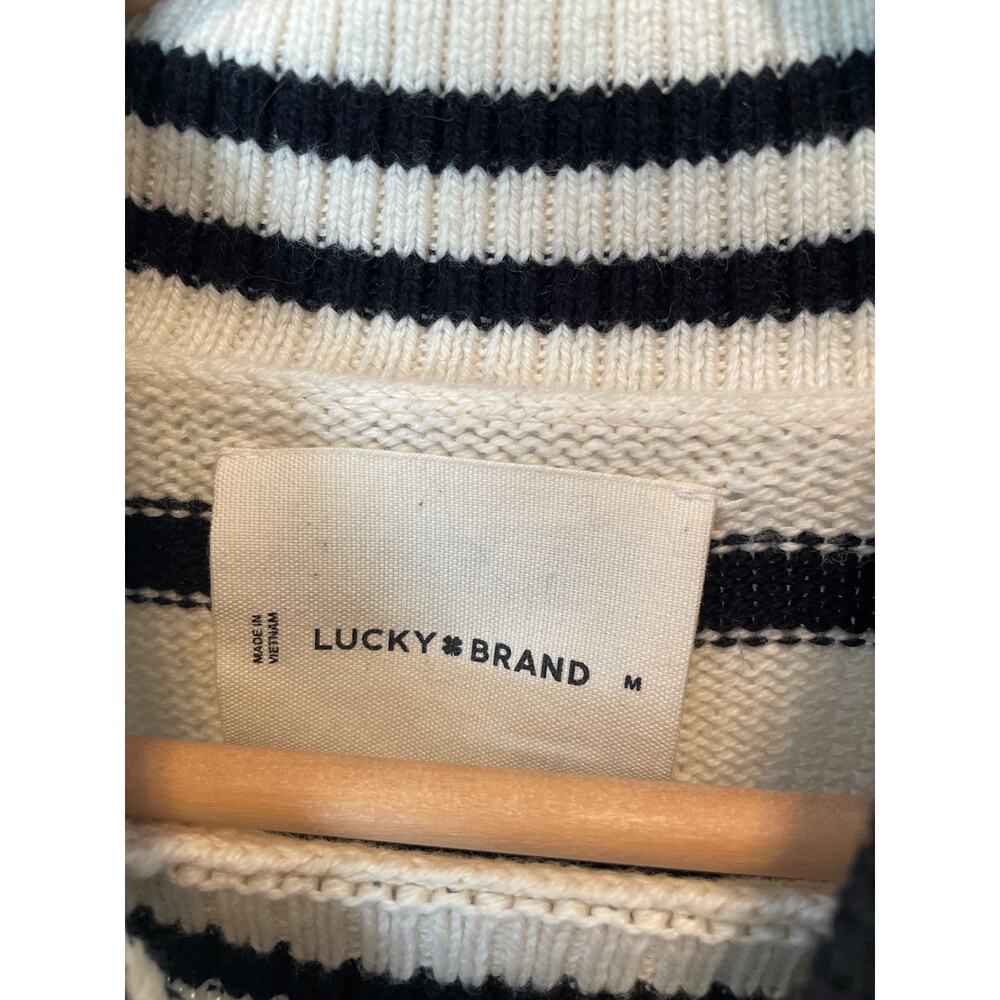 Lucky Brand Stripe Turtleneck Sweater Cotton Cashmere Blend M Coastal Minimalist - Picture 6 of 8
